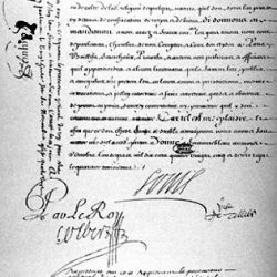 Page des signatures (Colbert, Louvois) sur l’édit de Fontainebleau révoquant l’édit de Nantes