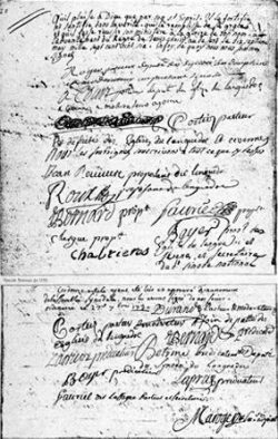 Signature des premiers pasteurs du Désert : Court, Roger, Cortheiz, Roix, etc.