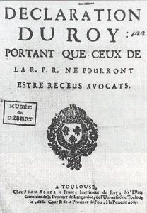 Édit royal de 1685 interdisant aux protestants d'être reçus avocats