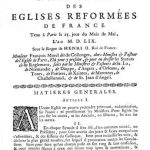 1<sup>er</sup> synode national tenu à Paris le 25 mai 1559