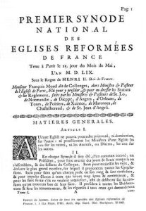 1<sup></noscript>er</sup> synode national tenu à Paris le 25 mai 1559