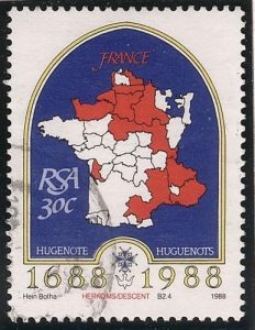 Timbre : les régions d'origine des huguenots français en Afrique du Sud