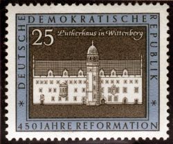 Postage stamp depicting Luther's house in Wittenberg