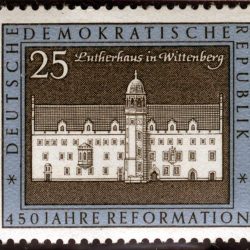 Postage stamp depicting Luther’s house in Wittenberg