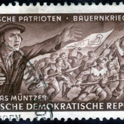 Briefmarke: Darstellung Müntzers und des Bauernkrieges