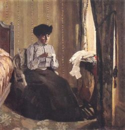 Félix Vallotton (1865-1925), Femme cousant dans un intérieur