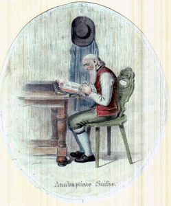 Gravure représentant un anabaptiste suisse, fin XVIII<sup></noscript>e</sup> siècle