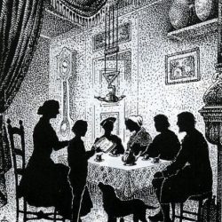 Lecture familiale de la Bible, gravure de Samuel Bastide