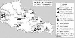 Carte des lieux de mémoire protestant dans le Nord