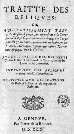Traité des reliques de Jean Calvin (page de titre)