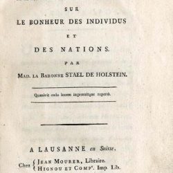 De l’influence des passions sur le bohneur des individus de Germaine de Stael (1766-1817)
