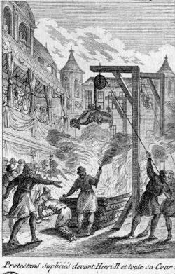 Protestants suppliciés devant Henri II et toute sa Cour.
