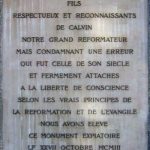 Commemorative stone placed at the place of Servet’s torture, in the Champel district in Geneva.