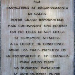 Pierre commémorative à l’endroit du supplice de Servet, dans le quartier de Champel à Genève.