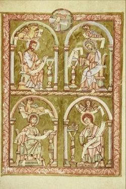 Les quatre évangélistes- miniature médiévale sur parchemin