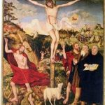 Cranach: le retable de Weimar Luther et Cranach aux pieds du crucifix