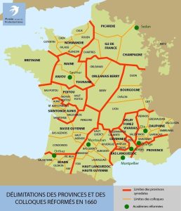 Délimitations des provinces et des colloques réformés en 1660