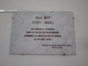 Dédicace à Félix Neff, temple des Viollins, à Freissinières