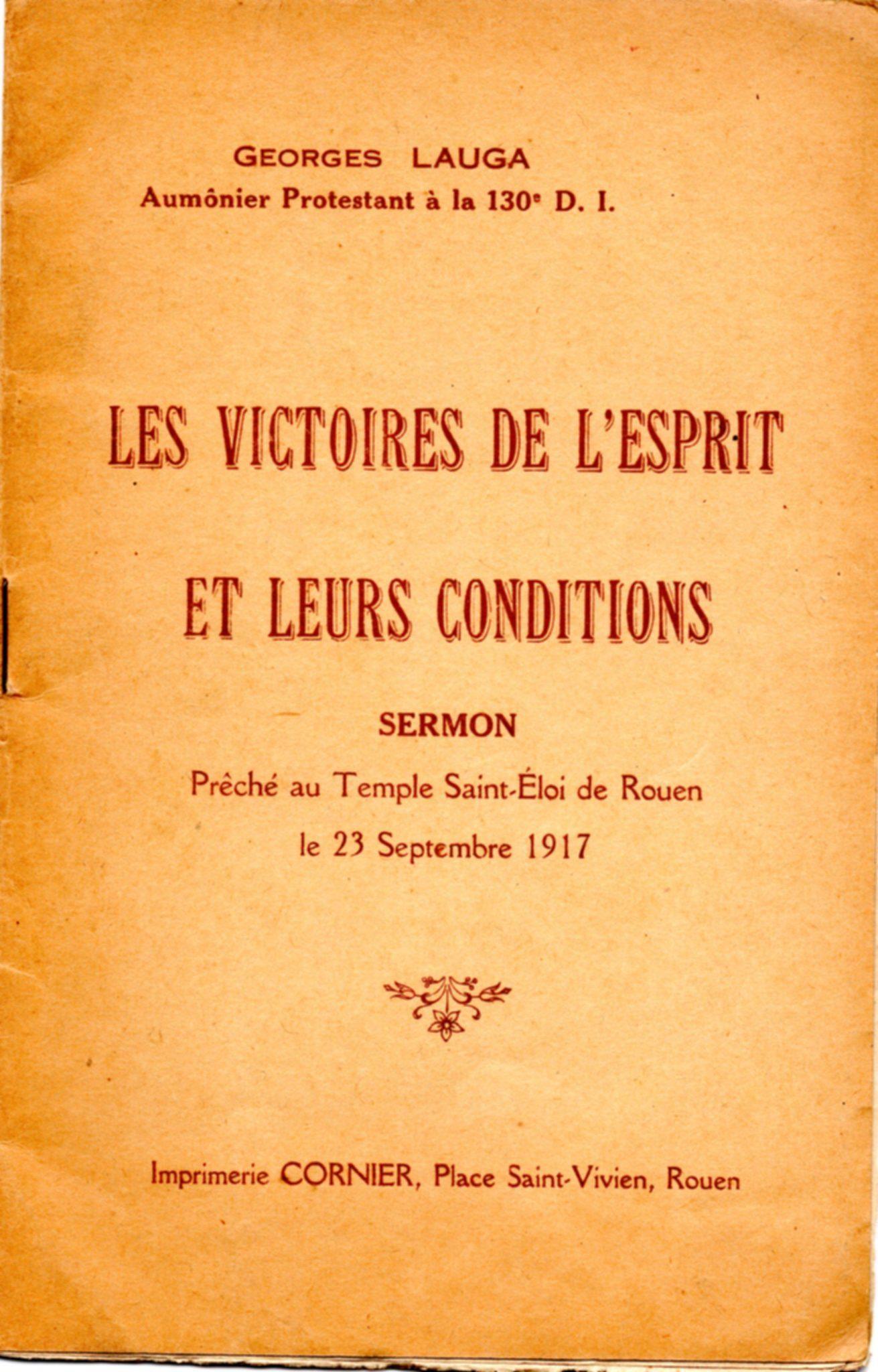 Sermon imprimé du pasteur aumônier Georges Lauga (1917)