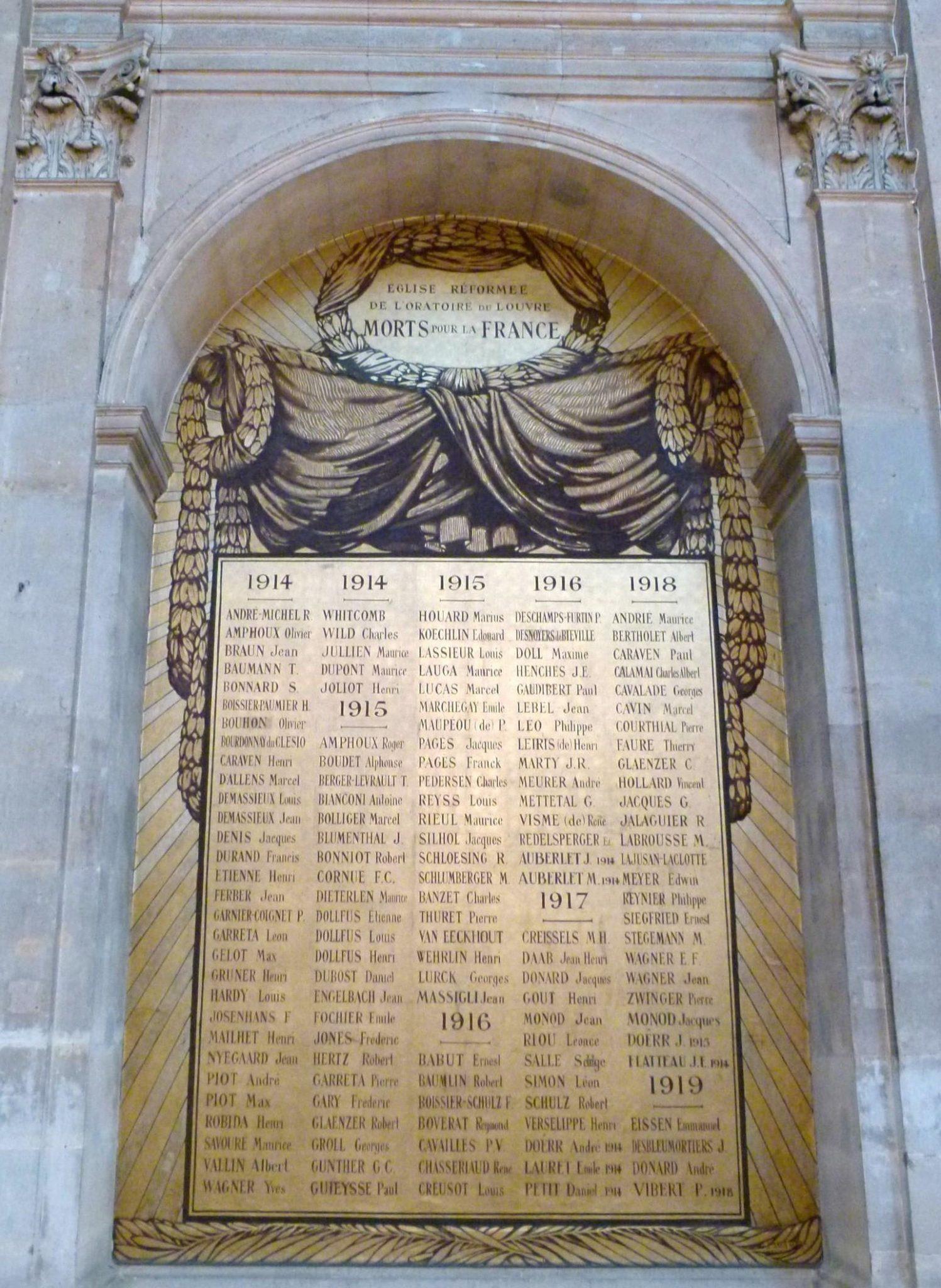 Monument aux morts (Oratoire du Louvre) Paris
