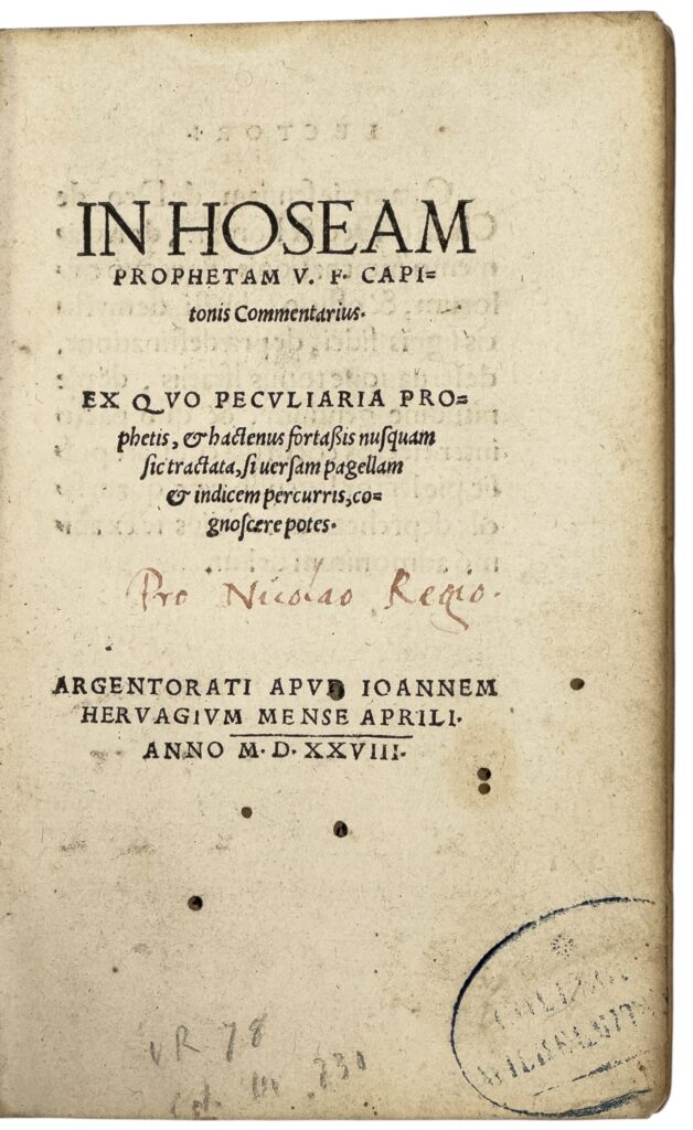 Commentaire sur le prophète Osée © Médiathèque protestante du Stift, fonds du Collegium Wilhelmitanum, 16-78/3 et 16-327